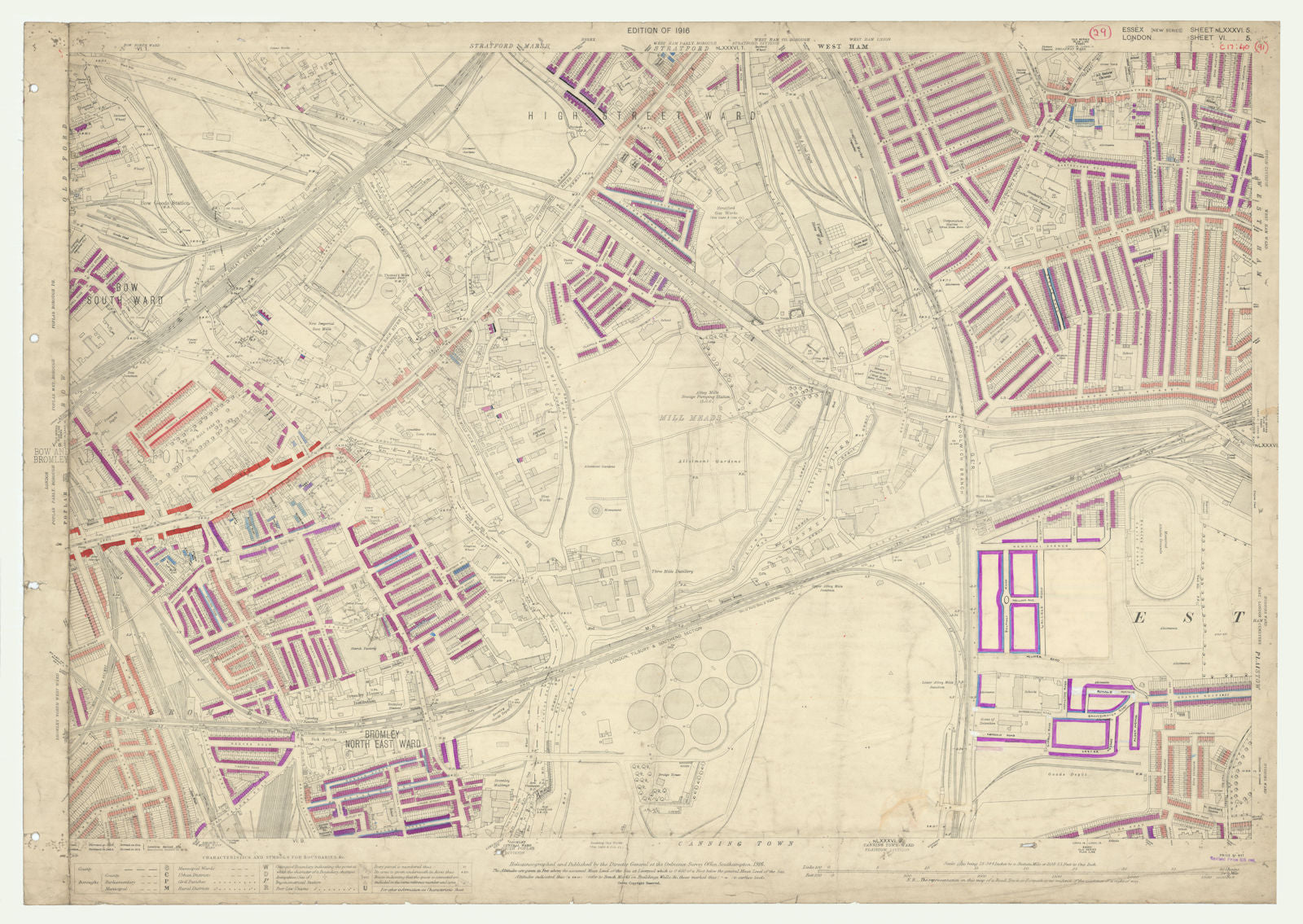 LSE POVERTY OS PROOF MAP Bromley-by-Bow - West Ham - Stratford 1928 old